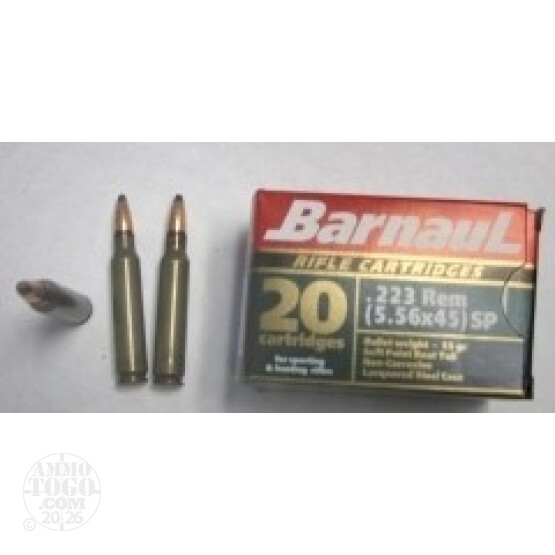 100rds - .223 Barnaul 55gr. Soft Point Ammo