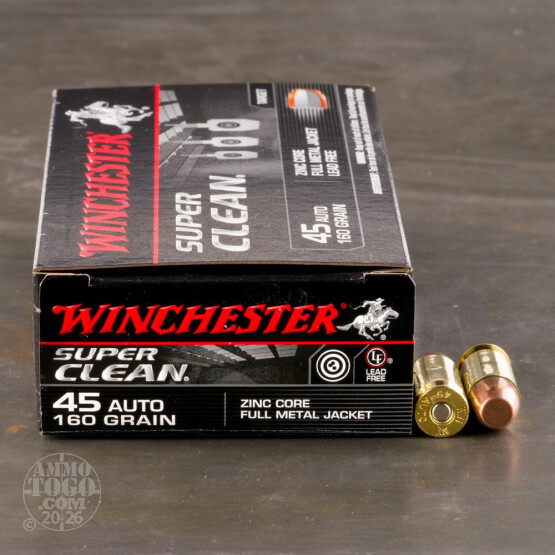 50rds – 45 ACP Winchester Super Clean 160gr. Lead-Free FMJ Ammo