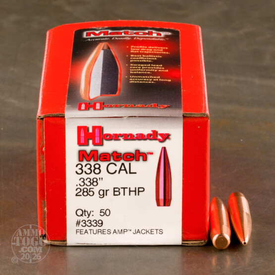 50pcs - 338 Cal .338 Dia Hornady Match 285gr. BTHP Bullets