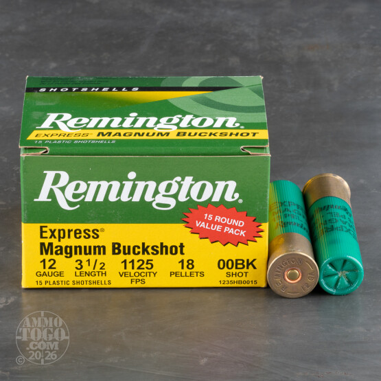 15rds – 12 Gauge Remington Express 3-1/2" 18 Pellet 00 Buckshot Ammo