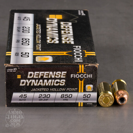 50rds - 45 ACP Fiocchi 230gr. Jacketed Hollow Point Ammo