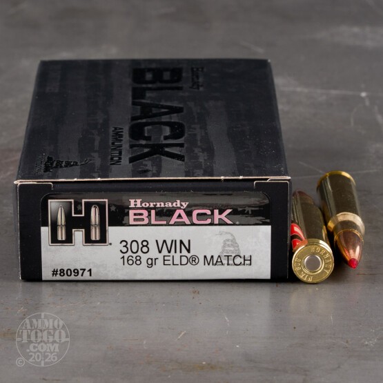 20rds – 308 Win Hornady BLACK 168gr. ELD Match Ammo
