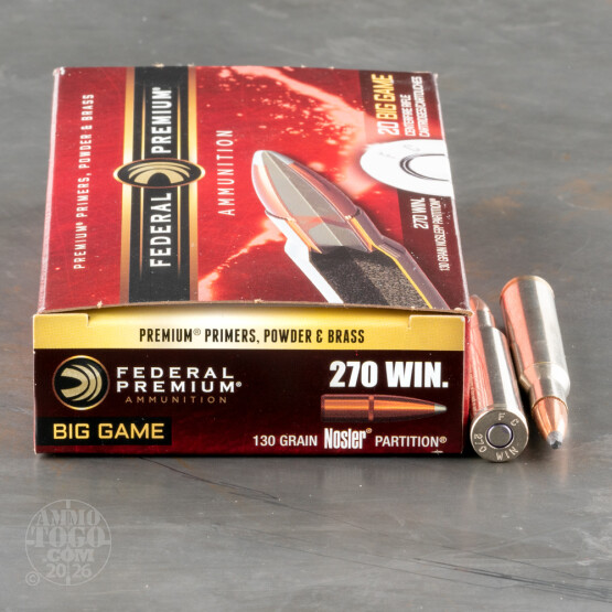 20rds – 270 Win Federal Vital-Shok 130gr. Nosler Partition Ammo