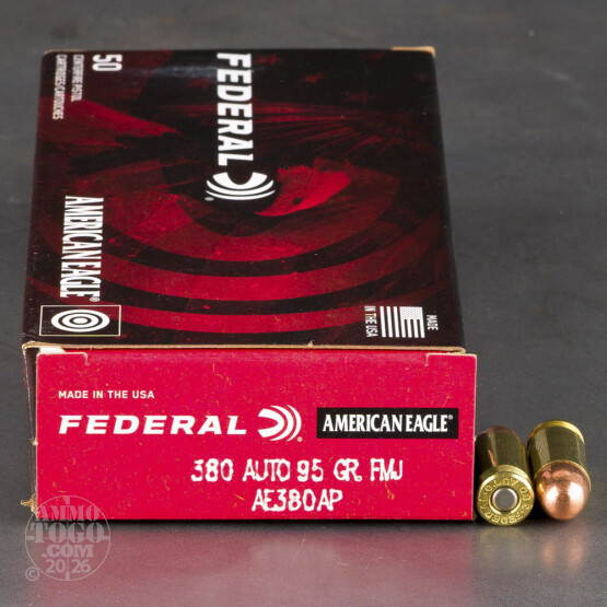 50rds - 380 Auto Federal American Eagle 95gr. FMJ Ammo