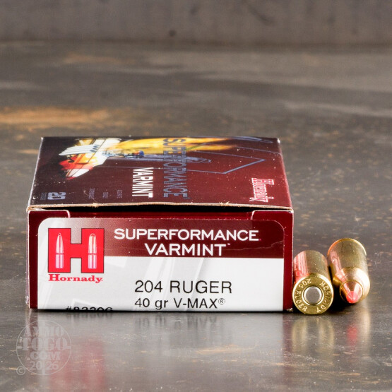 20rds - 204 Ruger Hornady Superformance Varmint 40gr. V-Max Polymer Tip Ammo