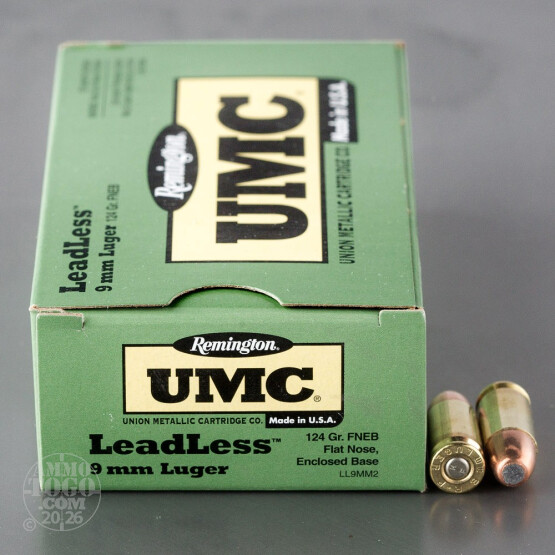 50rds - 9mm Remington UMC 124gr. Flat Nose Enclosed Base Leadless Ammo