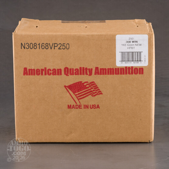 250rds – 308 American Quality Ammunition 168gr. HPBT Ammo