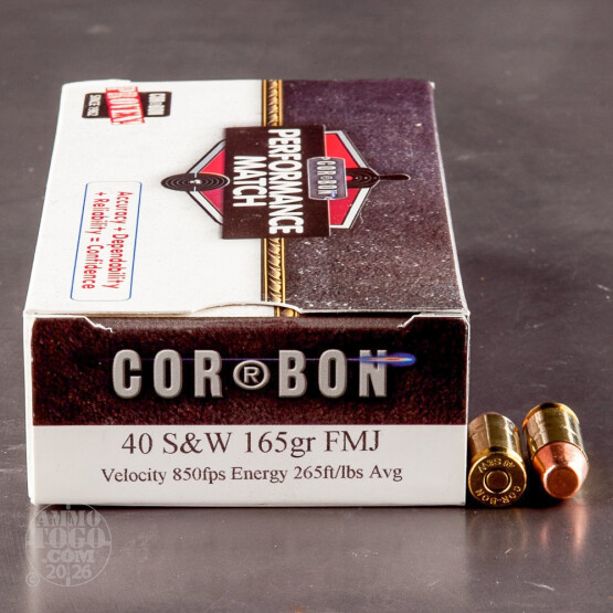 50rds - 40 S&W Corbon Performance Match 165gr. FMJ Ammo