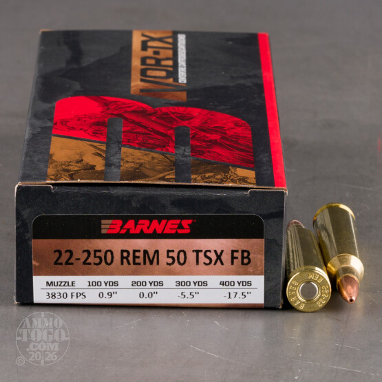 20rds – 22-250 Barnes VOR-TX 50gr. TSX FB Ammo