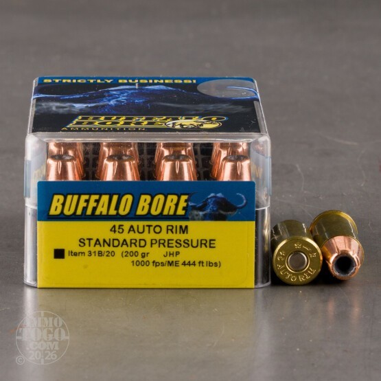 20rds – 45 Auto Rim Buffalo Bore Standard Pressure 200gr. JHP Ammo