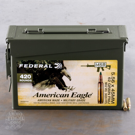 420rds – 5.56x45 Federal American Eagle 62gr. FMJBT XM855 Ammo in Ammo Can