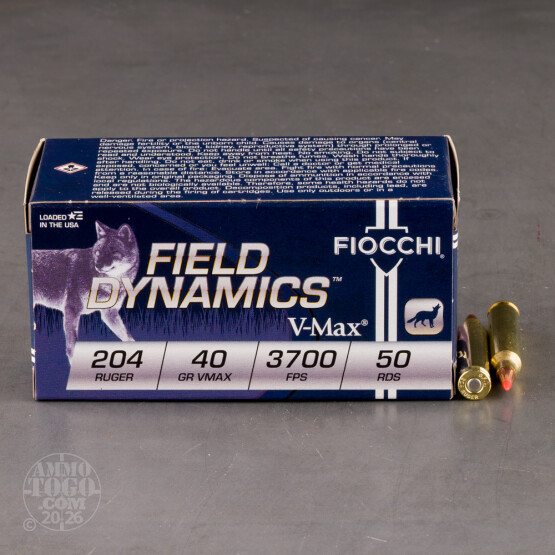 50rds – 204 Ruger Fiocchi 40gr. V-MAX Ammo