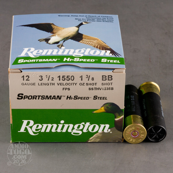 25rds - 12 Gauge Remington Sportsman Hi-Speed Steel 3 1/2" 1 3/8oz. #BB Shot Ammo