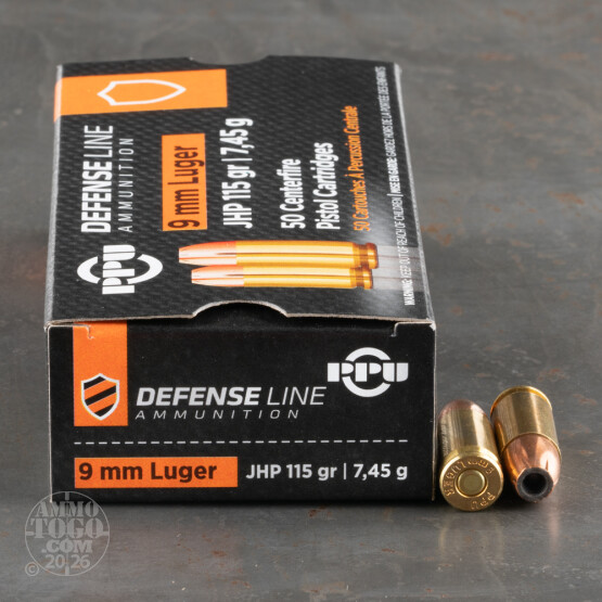 50rds - 9mm PRVI Partizan 115gr. JHP Ammo