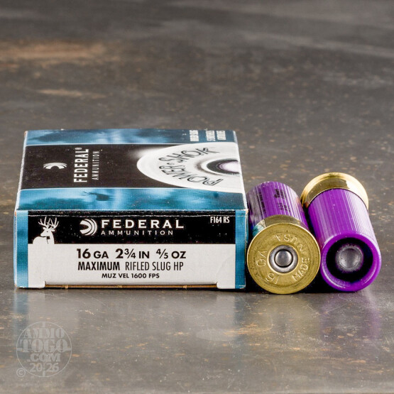 5rds - 16 Gauge Federal Power Shok 2 3/4" 4/5oz. Rifled Slug HP Ammo