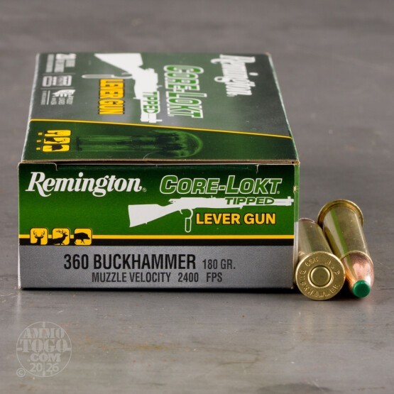 20rds – 360 Buckhammer Remington Core-Lokt Tipped Lever Gun 180gr. Polymer Tip Ammo