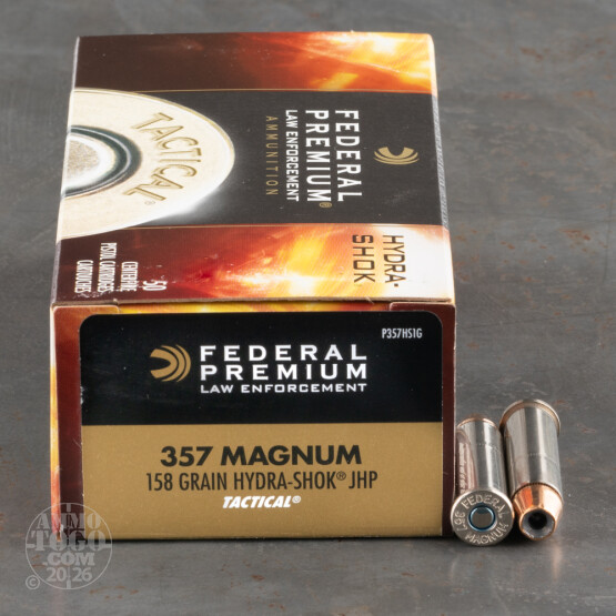 50rds - 357 Mag Federal LE Tactical Hydra-Shok 158gr. HP Ammo