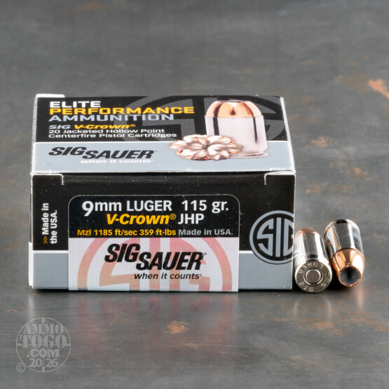 20rds – 9mm SIG Sauer 115gr. V-Crown JHP Ammo
