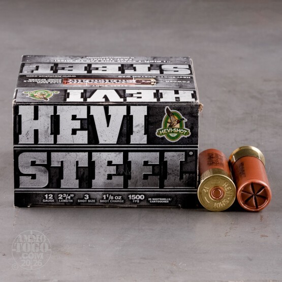 25rds – 12 Gauge Hevi-Steel 2-3/4" 1-1/8oz. #3 Steel Shot Ammo
