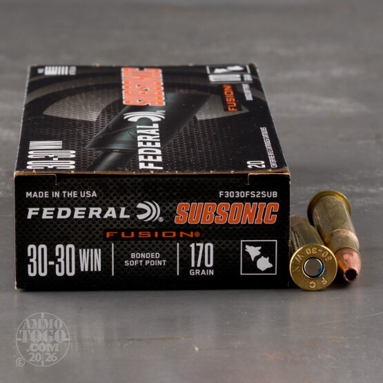 20rds – 30-30 Win Federal Fusion Subsonic 170gr. Bonded SP Ammo