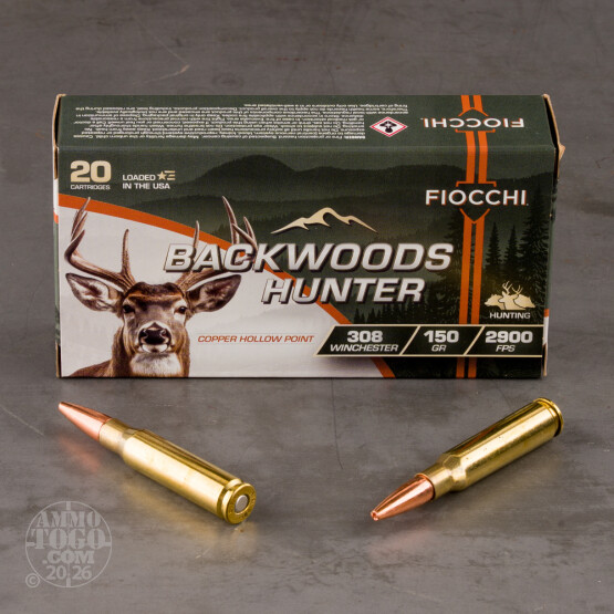 20rds – 308 Win Fiocchi Backwoods Hunter 150gr. CHP Ammo