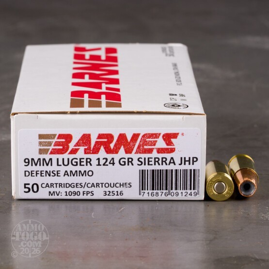 50rds – 9mm Barnes Defense 124gr. JHP Ammo