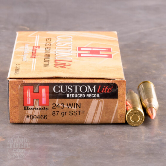 20rds - 243 Win. Hornady Custom Lite Reduced Recoil 87gr. SST Polymer Tip Ammo