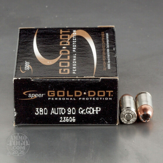 20rds - 380 Auto Speer Gold Dot 90gr. JHP Ammo