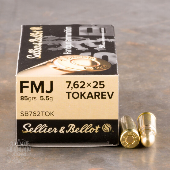 50rds - 7.62x25 Tokarev Sellier & Bellot 85gr. FMJ Ammo