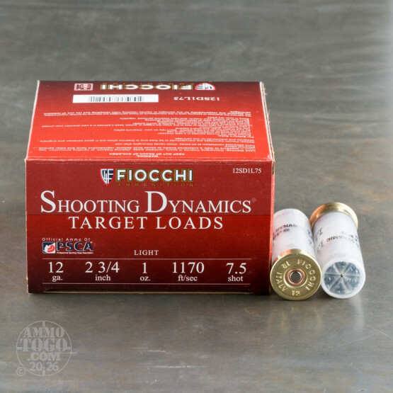 25rds - 12 Gauge Fiocchi Light Target Shooting Dynamics 2 3/4" 1oz. #7 1/2 Shot Ammo