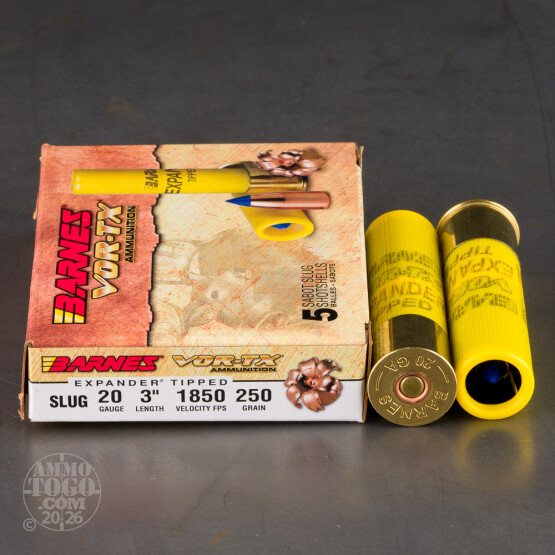 5rds – 20 Gauge Barnes VOR-TX 3" 250 Grain Expander Tipped Sabot Slug Ammo