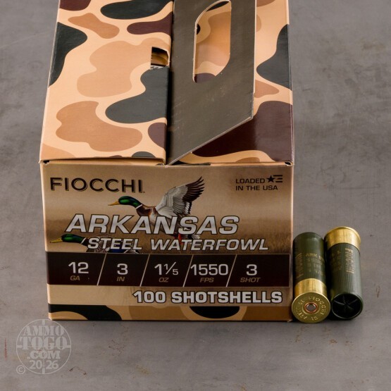 100rds – 12 Gauge Fiocchi Arkansas Steel 3" 1-1/5oz. #3 Steel Shot Ammo