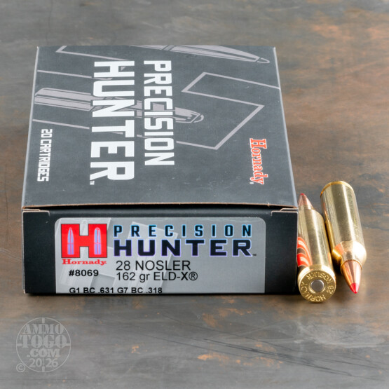20rds – 28 Nosler Hornady Precision Hunter 162gr. ELD-X Ammo