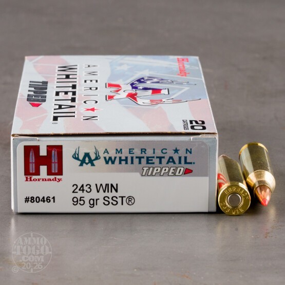 20rds – 243 Win Hornady American Whitetail Tipped 95gr. SST Ammo