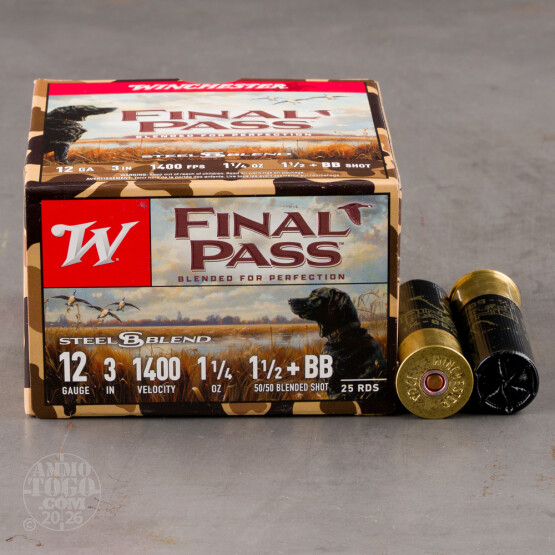 25rds – 12 Gauge Winchester Final Pass 3-1/2" 1-1/2oz. BB & #1.5 Steel Shot Ammo