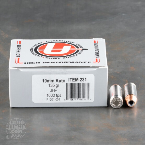 20rds – 10mm Underwood 135gr. JHP Ammo