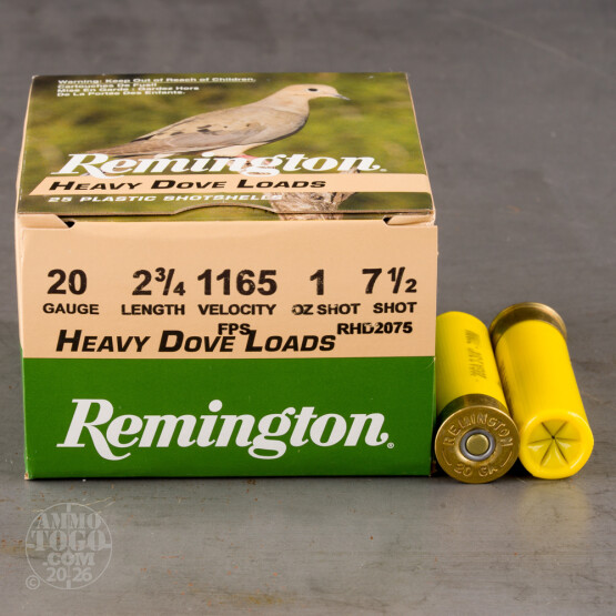 250rds - 20 Gauge Remington Heavy Dove Load 2 3/4" 1oz. #7 1/2 Shot Ammo