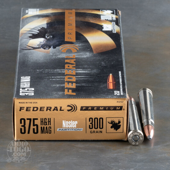 20rds - 375 H&H Mag. Federal Vital-Shok 300gr. Nosler Partition SP Ammo
