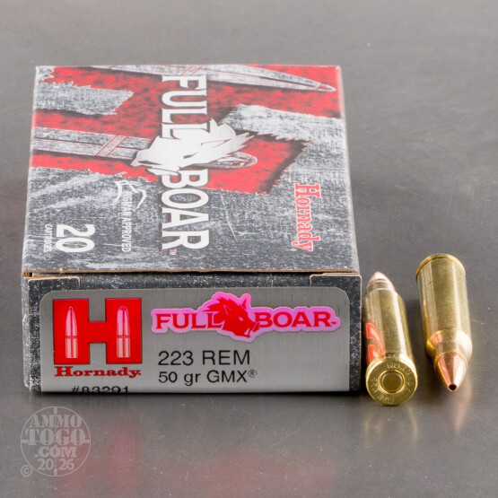 20rds - 223 Remington Hornady Full Boar 50gr. GMX Ammo
