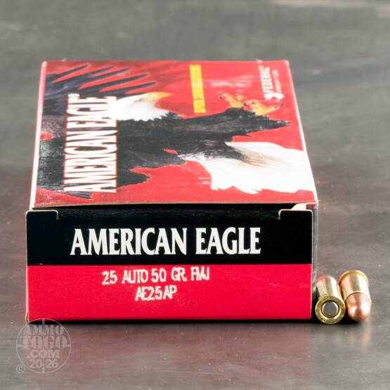 50rds – 25 Auto Federal American Eagle 50gr. FMJ Ammo