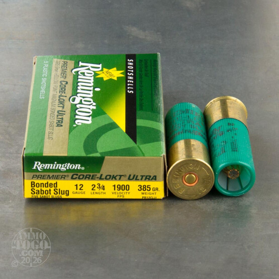 5rds - 12 Gauge Remington Premier Core-Lokt Ultra 2 3/4" 385gr. Bonded Sabot Slug Ammo
