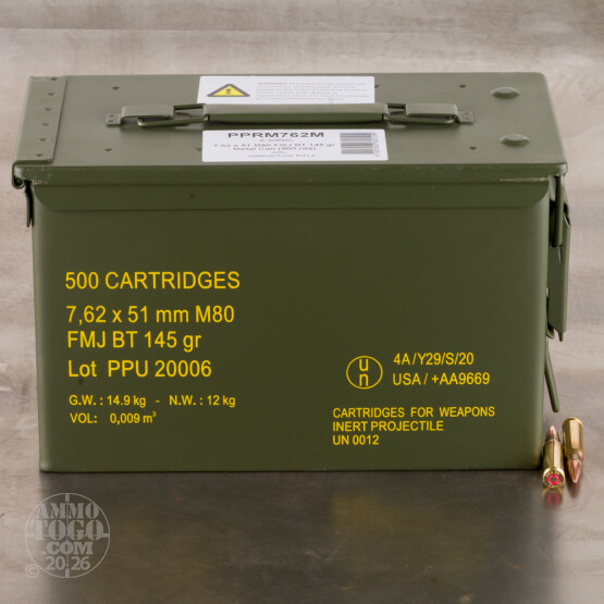 500rds – 7.62x51 Prvi Partizan 145gr. FMJBT Ammo in Ammo Can