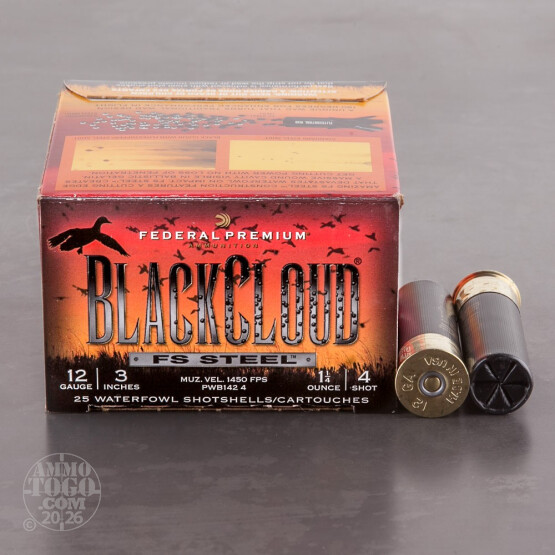 25rds - 12 Ga. Federal Blackcloud 3" 1 1/4oz #4 Steel Shot Ammo