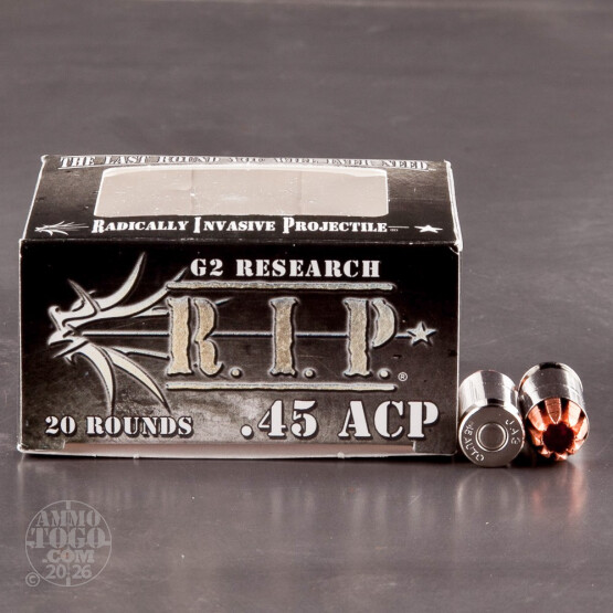20rds - 45 ACP G2 Research RIP 162gr. HP LF Ammo
