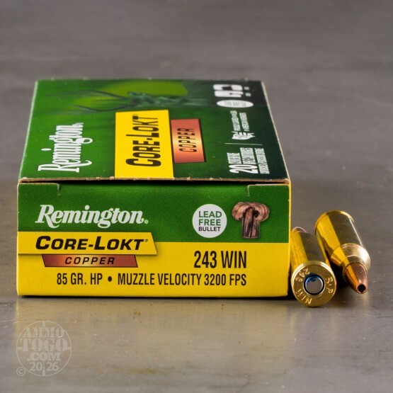 20rds – 243 Win Remington Core-Lokt Copper 85gr. SCHP Ammo