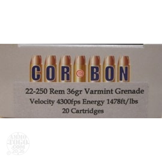 20rds - 22-250 Corbon 36gr Varmint Grenade Hollow Point Ammo
