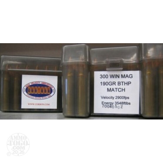 20rds - 300 Win. Mag Corbon Performance Match 190gr. BTHP Ammo