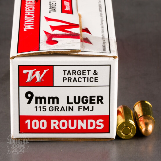 100rds - 9mm Winchester USA 115gr. FMJ Value Pack Ammo