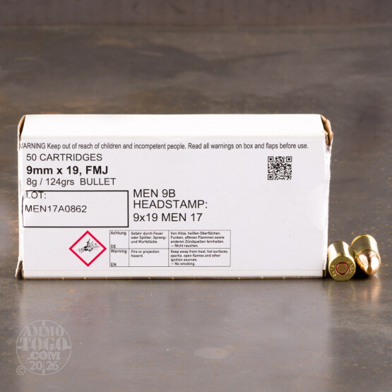 1000rds - 9mm MEN 124gr. FMJ Ammo