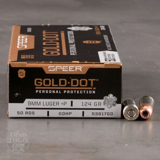 50rds – 9mm +P Speer Gold Dot 124gr. JHP Ammo